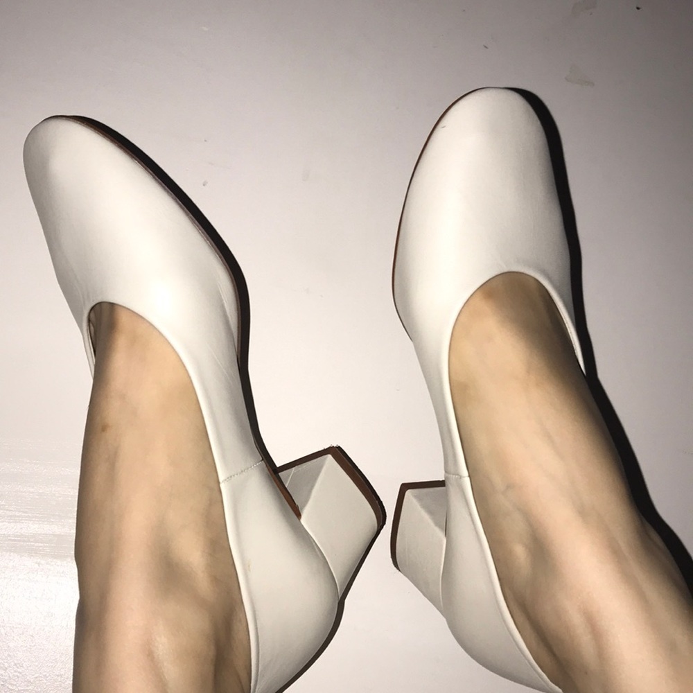 Off-white leather ballerina glove block heels